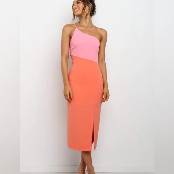 one shoulder color block dress Dresses | One Shoulder Color Block Dress